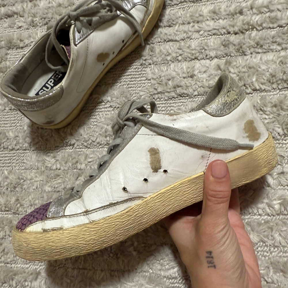 Golden Goose Superstar Sneakers in Cream and Purple Sz 36 - Picture 6 of 8